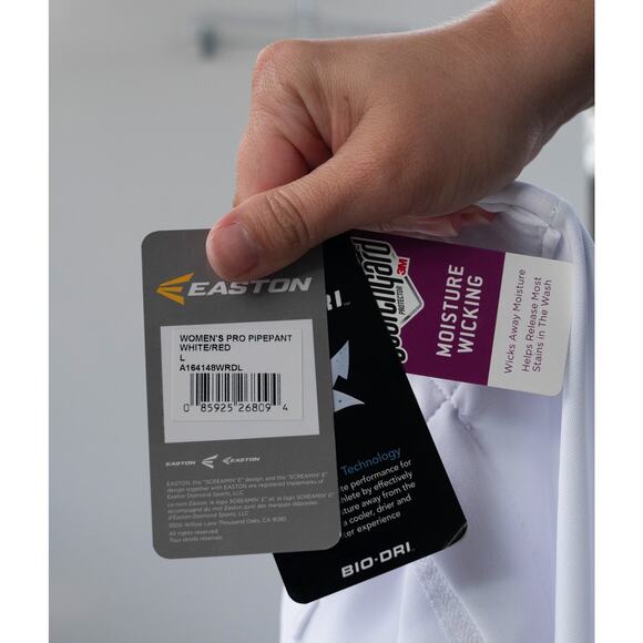 NWT Easton Pants Womens Large White Red Baseball Softball Pro Pipepant Cuffed - Picture 6 of 6